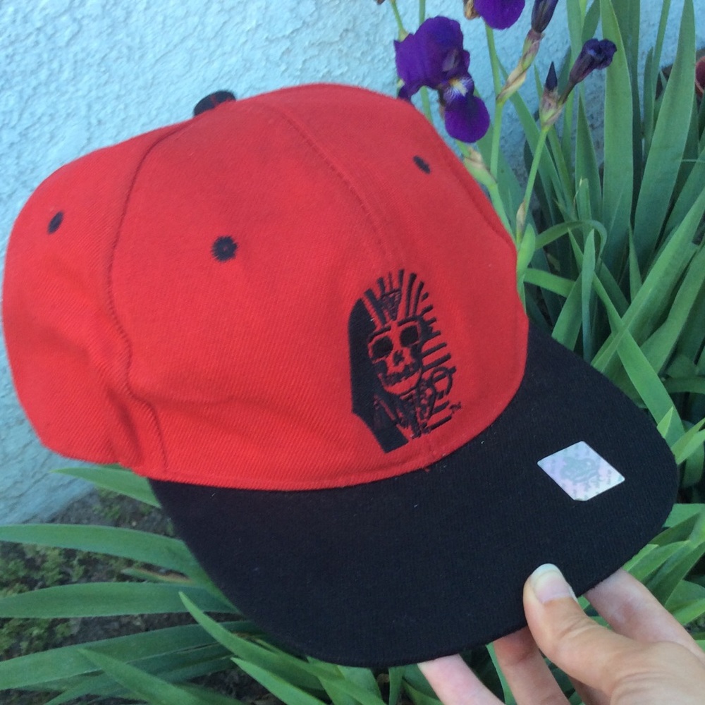 Last Kings Egyptian Skeleton Mummy Embroidered Logo Red Black Snapback Hat 🧢